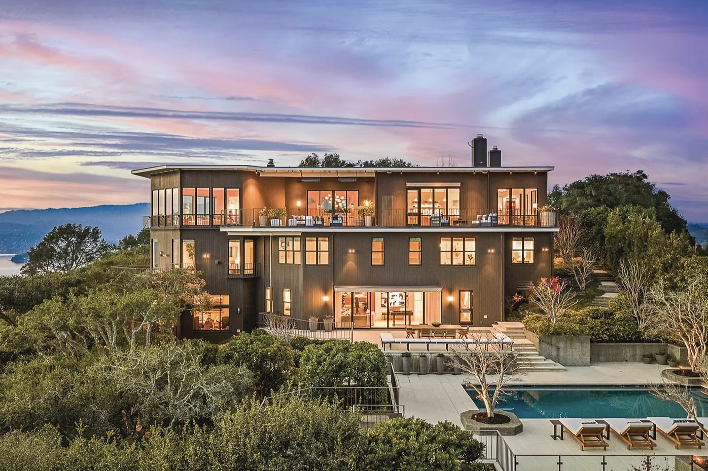 Marin luxury homes 2026: William Wurster eight-bedroom modernist estate at 20 Crest Road Belvedere Island